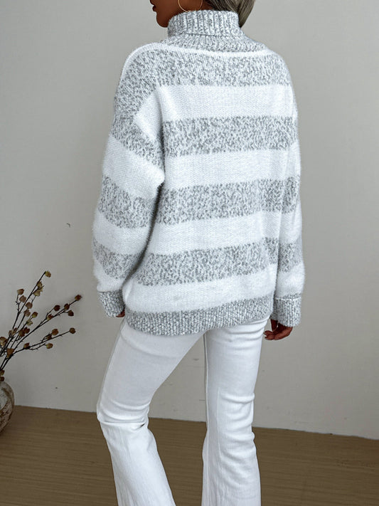 Women's Striped Turtleneck Sweater — Long Sleeve Knit 1