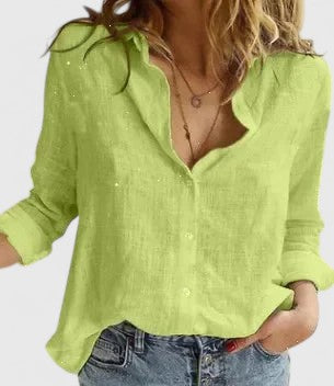Women's Linen Button-Down Shirt with Lapel Collar 7