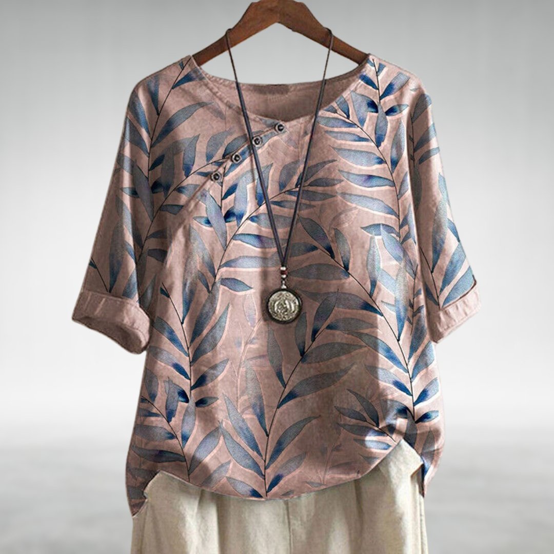 Women's Printed Asymmetric-Button Blouse — Relaxed Fit XS–5XL 6