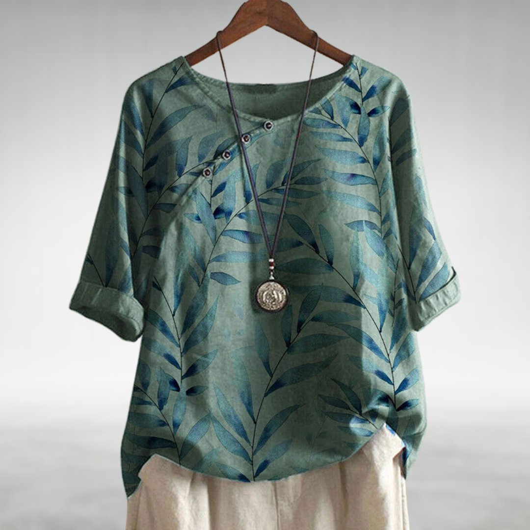 Women's Printed Asymmetric-Button Blouse — Relaxed Fit XS–5XL 1