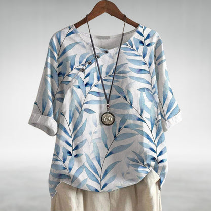 Women's Printed Asymmetric-Button Blouse — Relaxed Fit XS–5XL 10