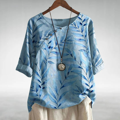 Women's Printed Asymmetric-Button Blouse — Relaxed Fit XS–5XL 8