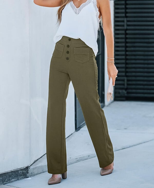 Women's High-Waist Straight-Leg Casual Pants — Stretch Fit 14