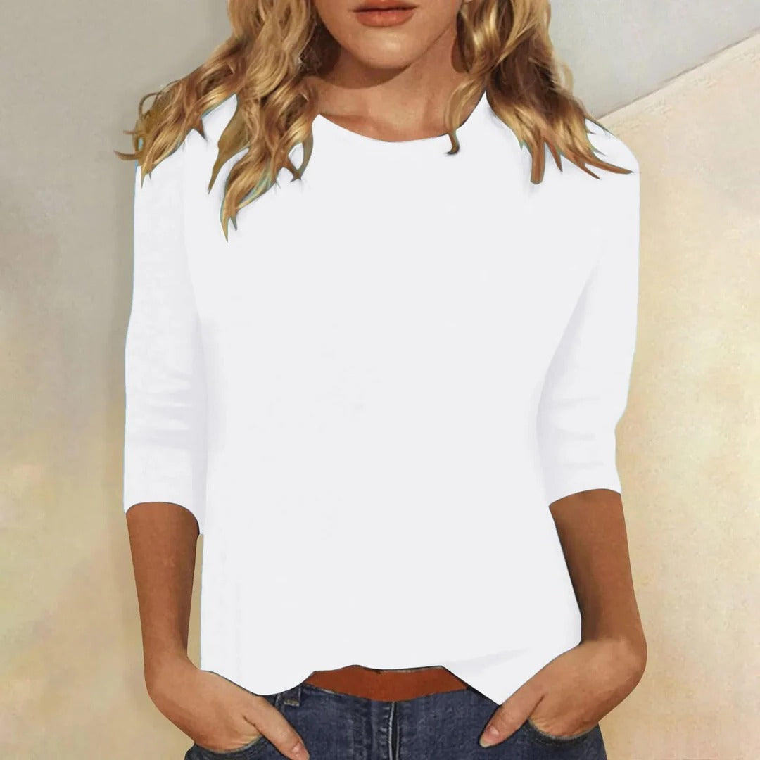 Women's Crew Neck 3/4 Sleeve Top — Relaxed Everyday Casual Fit 2