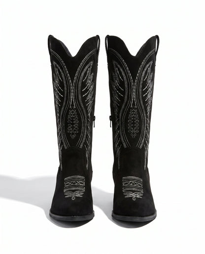 Women's Embroidered Suede Cowboy Boots — Knee-High Western Style 7
