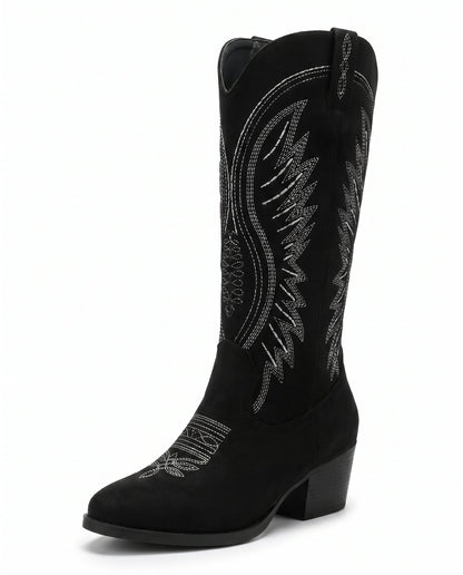 Women's Embroidered Suede Cowboy Boots — Knee-High Western Style 10