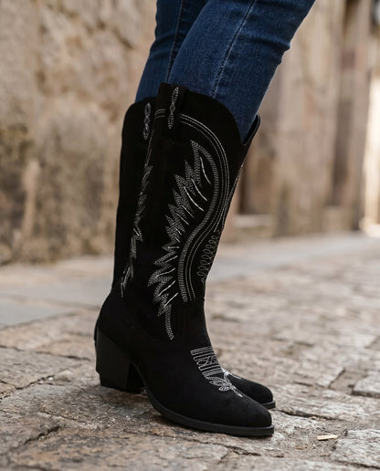 Women's Embroidered Suede Cowboy Boots — Knee-High Western Style 11