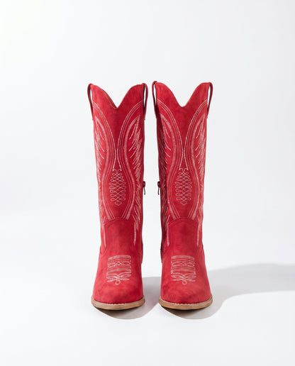 Women's Embroidered Suede Cowboy Boots — Knee-High Western Style 12