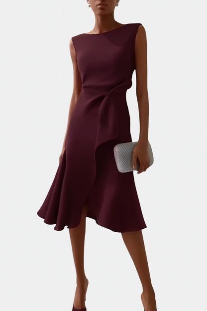 Sheila™ Draped Asymmetric Midi Dress — Sleeveless Elegant Fit 12