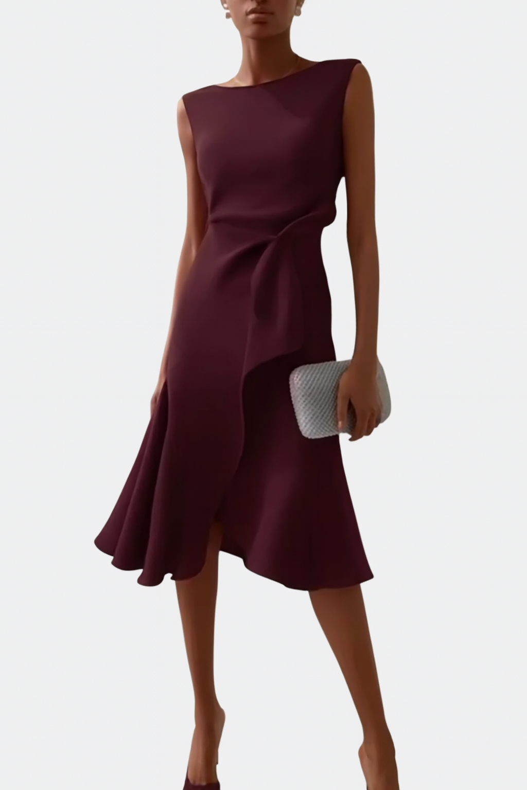 Ruffle Hem Wrap Detail Midi Dress — Sleeveless Flared Skirt 12