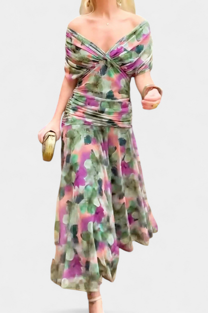 Eryzziah Elegant Floral Maxi Dress with V-Neckline & Pleated Waist 8