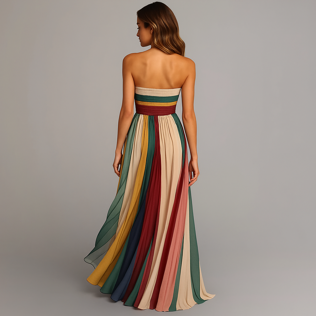 Colorful Pleated Strapless Maxi Dress for Parties & Holidays 4