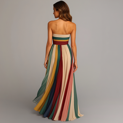 Colorful Pleated Strapless Maxi Dress for Parties & Holidays 4