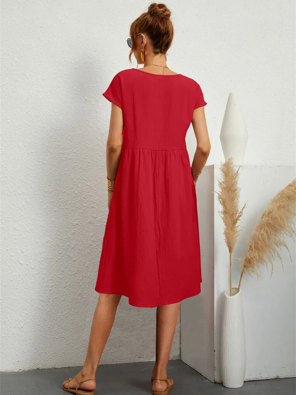 Women's Casual Midi Dress Short Sleeve with Side Pockets 2