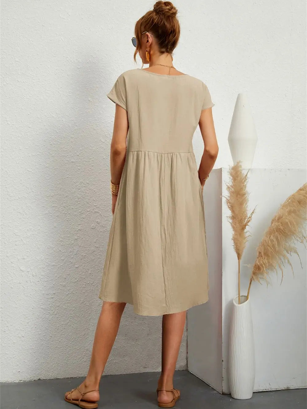 Women's Casual Midi Dress Short Sleeve with Side Pockets 4
