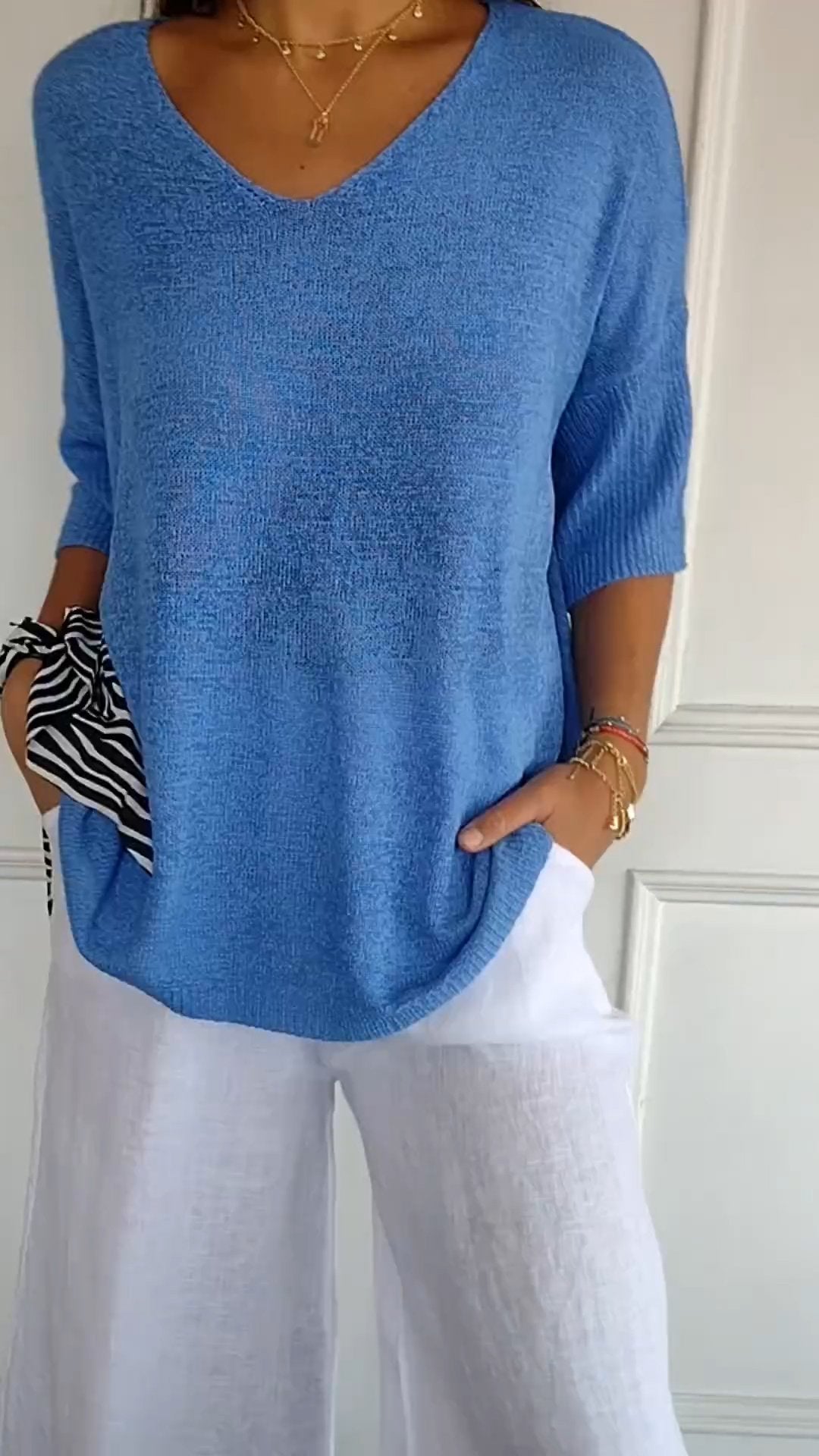 Women's V-Neck Knit Top — Slim Fit Lightweight Sweater 3