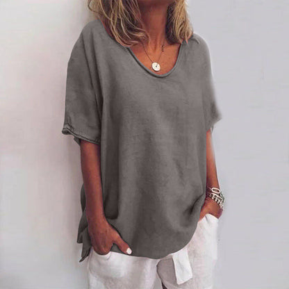 Women's Scoop Neck Blouse — Loose Fit Short Sleeve Top 5