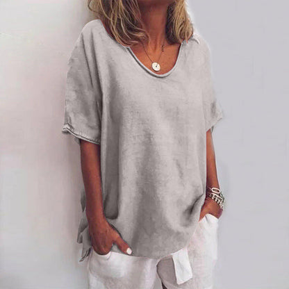 Women's Scoop Neck Blouse — Loose Fit Short Sleeve Top 3