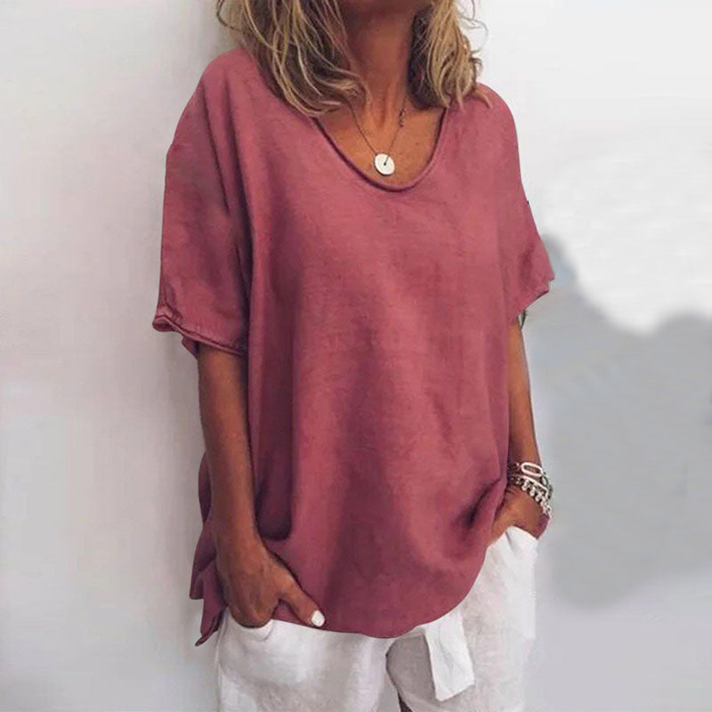 Women's Scoop Neck Blouse — Loose Fit Short Sleeve Top 6