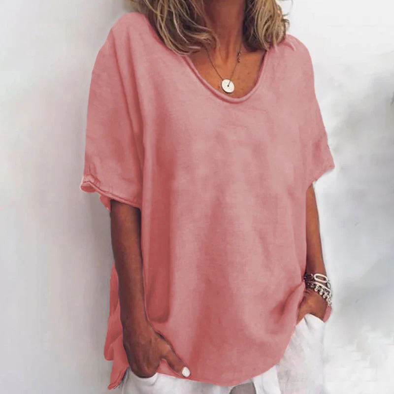 Women's Scoop Neck Blouse — Loose Fit Short Sleeve Top 1