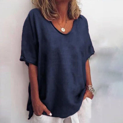 Women's Scoop Neck Blouse — Loose Fit Short Sleeve Top 4
