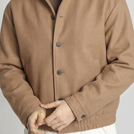 Men's Wool-Look Bomber Jacket — Button-Front Stand Collar 1