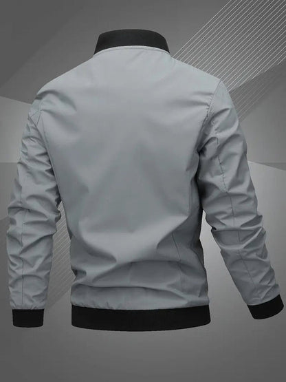 Men's Zip-Up Bomber Jacket — Ribbed Baseball Collar Style 1