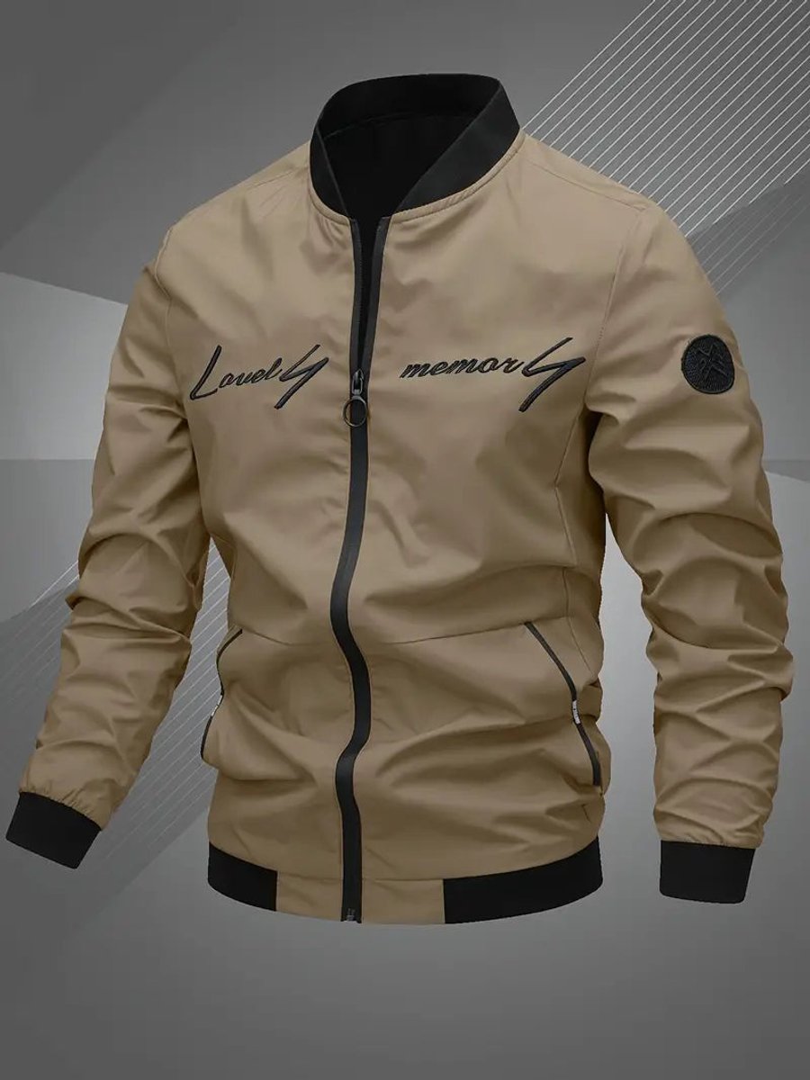 Men's Zip-Up Bomber Jacket — Ribbed Baseball Collar Style 9