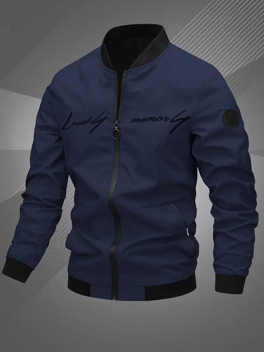 Men's Zip-Up Bomber Jacket — Ribbed Baseball Collar Style 11