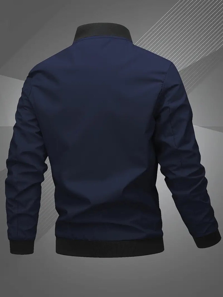 Men's Zip-Up Bomber Jacket — Ribbed Baseball Collar Style 12