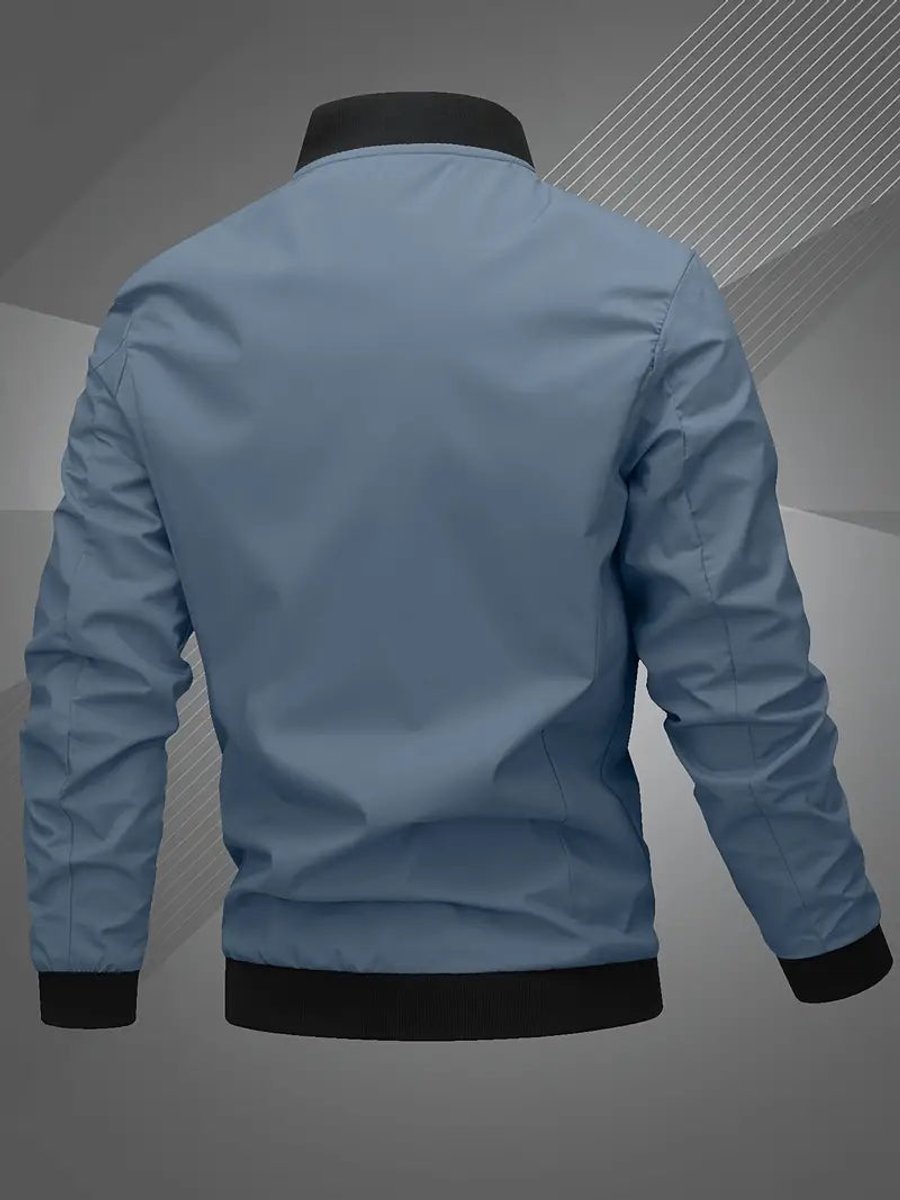 Men's Zip-Up Bomber Jacket — Ribbed Baseball Collar Style 8