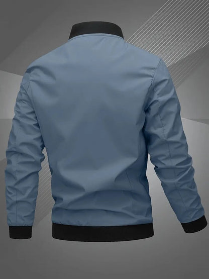 Men's Zip-Up Bomber Jacket — Ribbed Baseball Collar Style 8