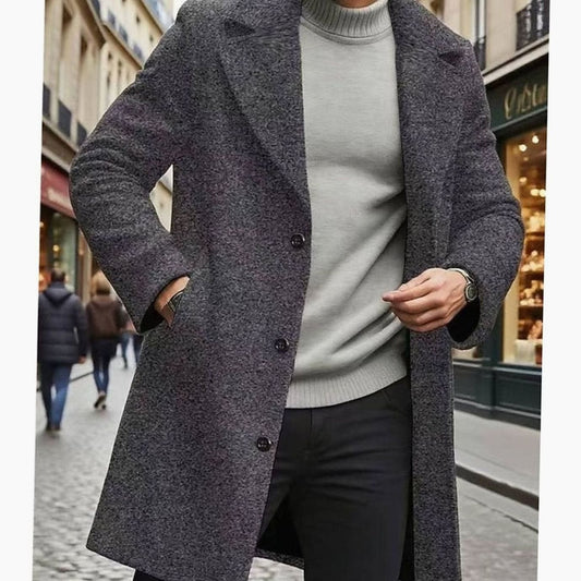 Men's Single-Breasted Long Wool Overcoat — Classic Fit 1