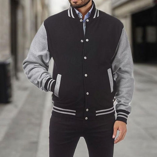 Men's Snap-Front Varsity Bomber Jacket — Ribbed Collar 1