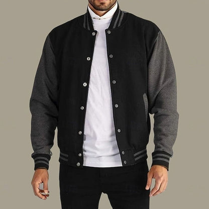 Men's Snap-Front Varsity Bomber Jacket — Ribbed Collar 5