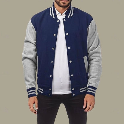 Men's Snap-Front Varsity Bomber Jacket — Ribbed Collar 7