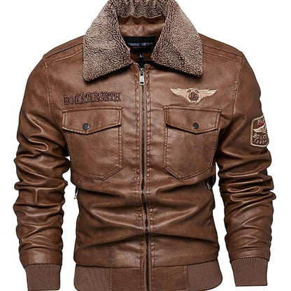 Men's Faux Leather Aviator Bomber Jacket — Sherpa Collar 1