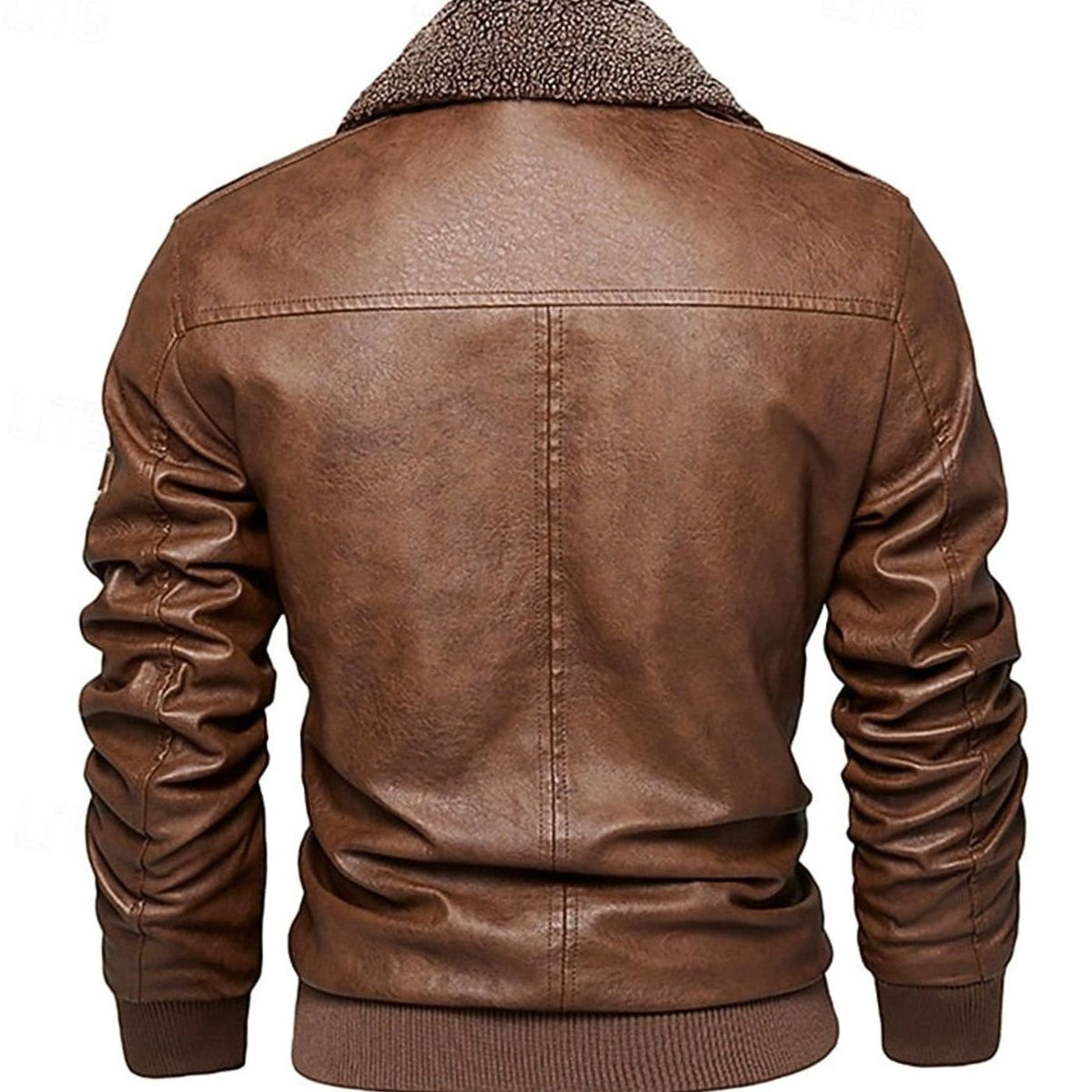 Men's Faux Leather Aviator Bomber Jacket — Sherpa Collar 3