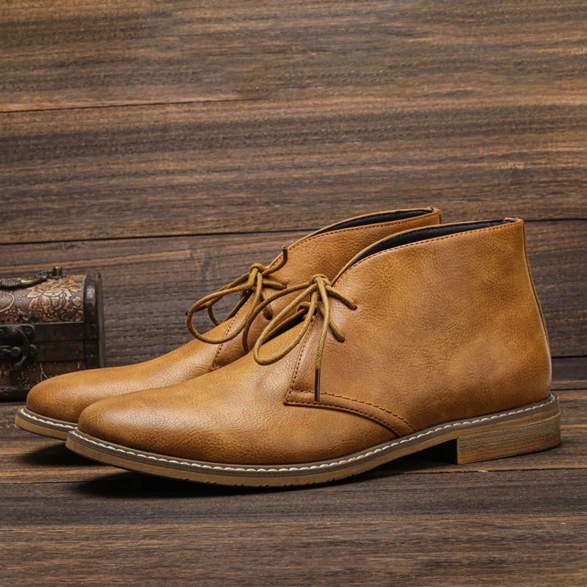 Men's Faux Leather Lace-Up Chukka Ankle Boots 1
