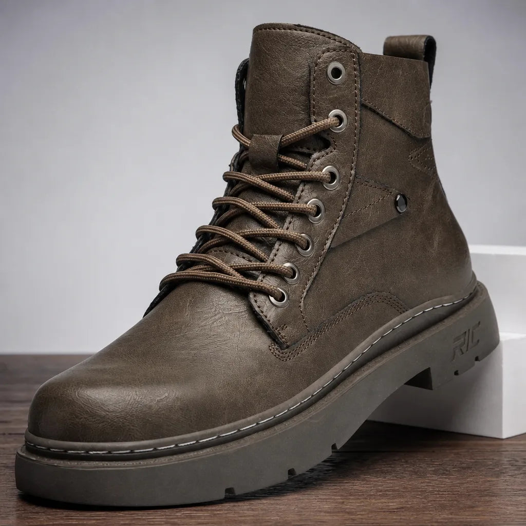 Men's Leather Work Boots with Lug Sole and Lace-Up Front 1