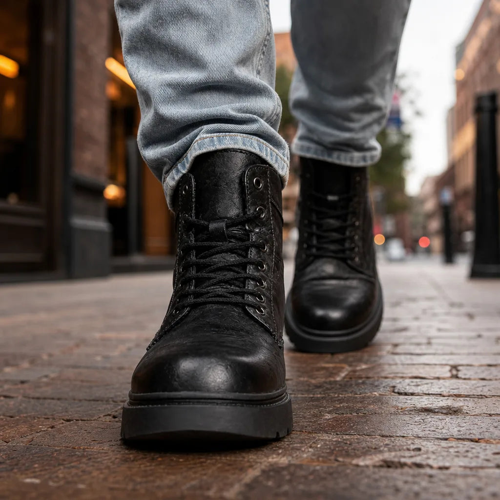 Men's Leather Work Boots with Lug Sole and Lace-Up Front 4