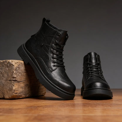 Men's Leather Work Boots with Lug Sole and Lace-Up Front 6