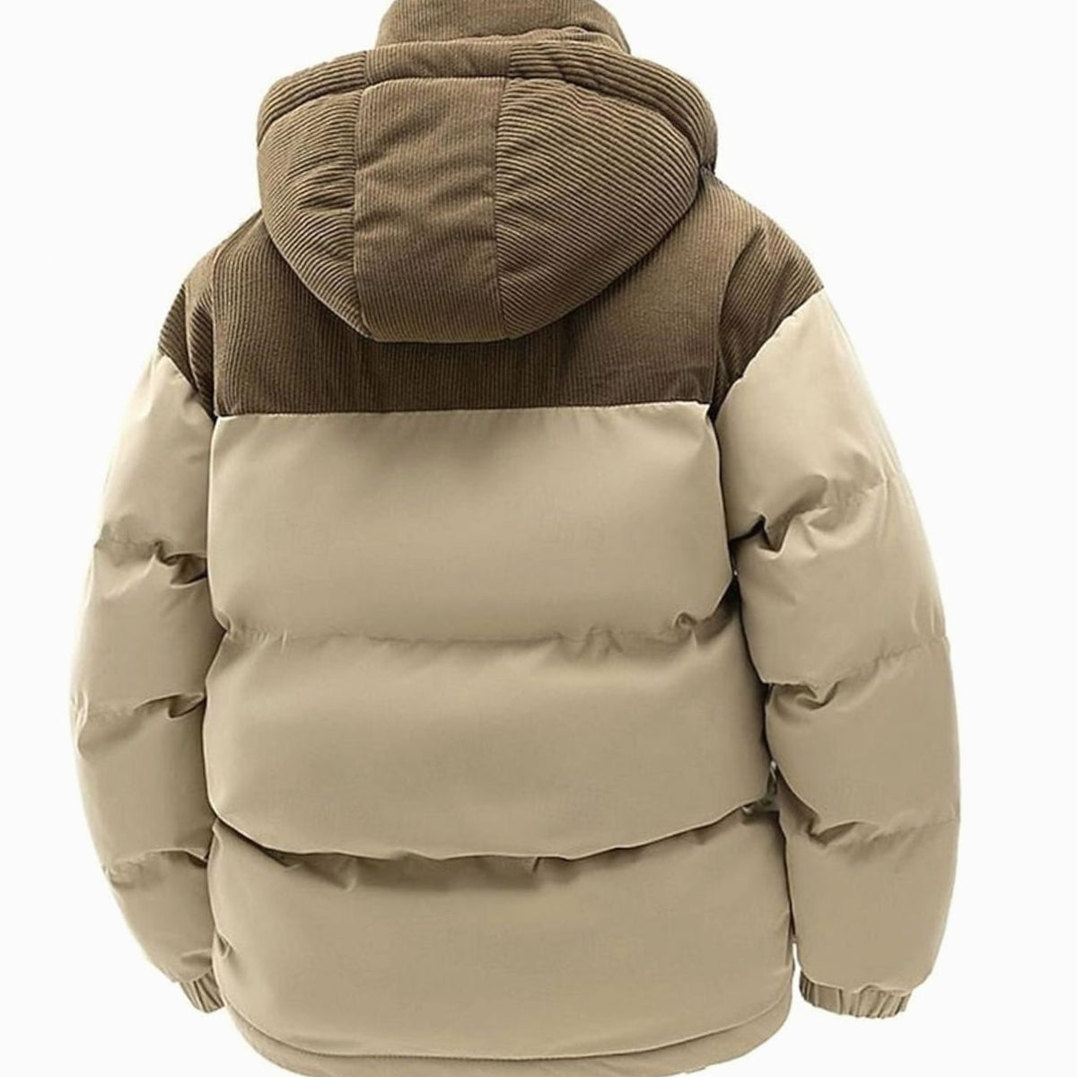 Men's Quilted Hooded Puffer Jacket — Two-Tone Corduroy Trim 2
