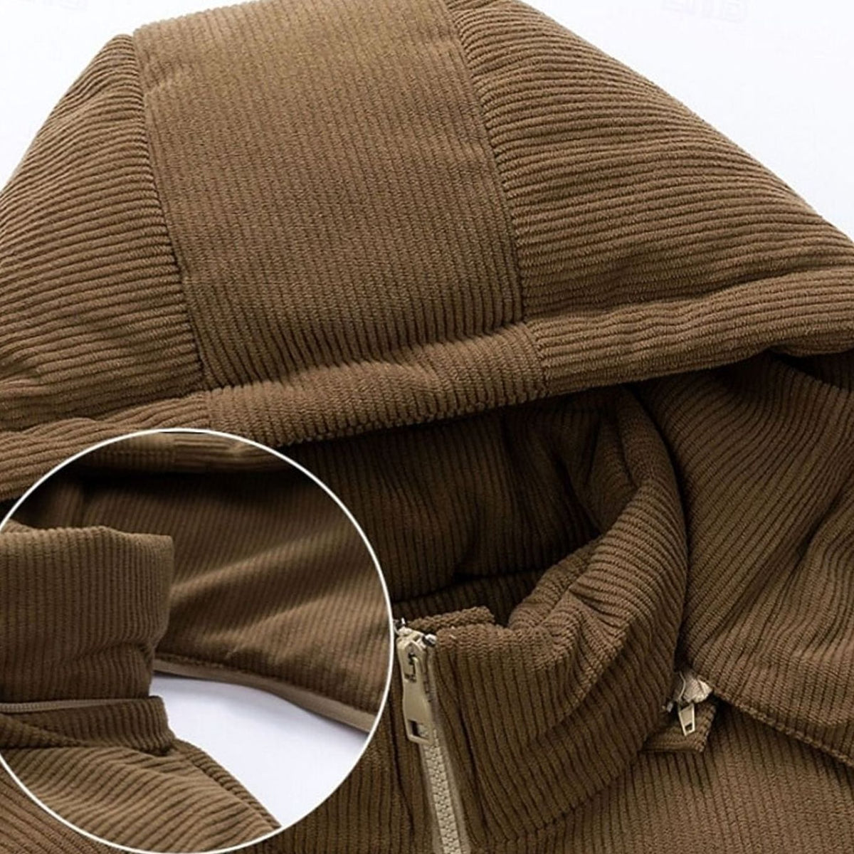 Men's Quilted Hooded Puffer Jacket — Two-Tone Corduroy Trim 3