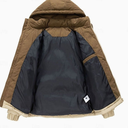Men's Quilted Hooded Puffer Jacket — Two-Tone Corduroy Trim 4