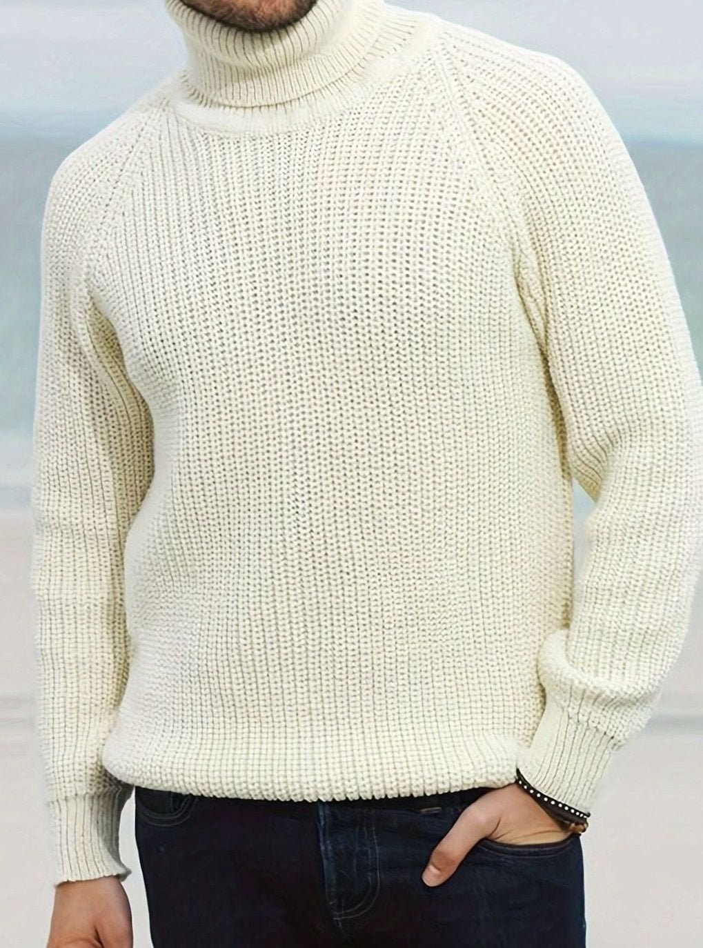 Men's Ribbed Knit Turtleneck Sweater — Regular Fit Pullover 2