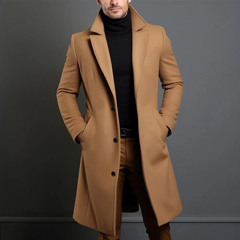 Men's Long Wool Coat with Slim Tailored Fit for Winter 1