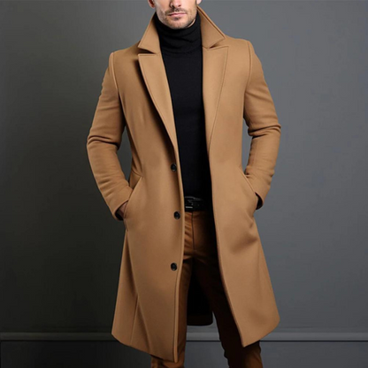 Men's Long Wool Coat with Slim Tailored Fit for Winter 1