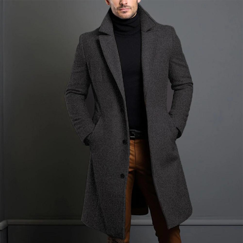 Men's Long Wool Coat with Slim Tailored Fit for Winter 2