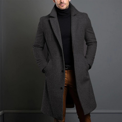 Men's Long Wool Coat with Slim Tailored Fit for Winter 2